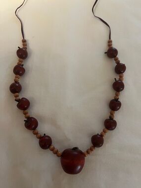 Handcrafted Red Wooden Apple Bead Necklace - Women Jewelry